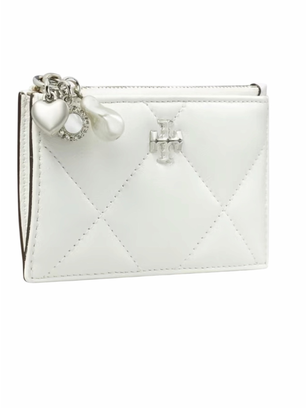 Tory Burch Kira Diamond Quilt Distressed Charm Zip Card Case - NWT